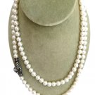 Long white pearls beaded necklace with Swarovski crystal closure In gift box