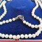 Long white pearls beaded necklace with Swarovski crystal closure In gift box
