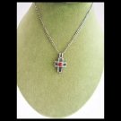 Figaro chain NECKLACE in sterling silver CROSS PENDENT coral cabochon Figaro chain NECKLACE in sterling silver CROSS PENDENT coral cabochon