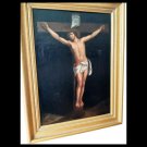 Antique crucifixion oil painting Jesus on cross Italian school Italy mid 1700s
