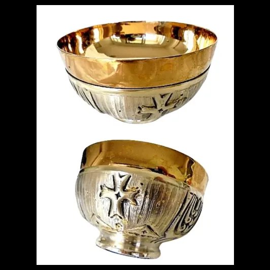 RELIGIOUS SILVER COMMUNION CUP Cibarium chalice silver 800 & gold plated