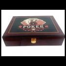 Poker set in lacque mahogany wood box with 200 fiches + 2 cards set + 4 dices Poker set in lacque mahogany wood box with 200 fiches + 2 cards set + 4 dices