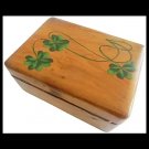 Wood box in oak & hand painted clover leaves for jewels Made in Italy 1950s
