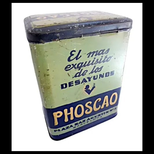 PHOSCAO TIN BOX Barcelona Spain powder chocolate advertising 1950s