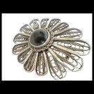 FLOWER oval BROOCH pendant in sterling SILVER 925 filigree with green stone