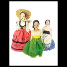 LENCI Italy 3 cloth DOLLS with traditional dresses Made in Torino Italy 1950s