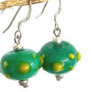 MURANO GLASS dangla drop earrings in green color hard ball and silver plated