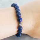 LAPIS LAZULI beaded elastic bracelet with spacers silver plated LAPIS LAZULI beaded elastic bracelet with spacers silver plated