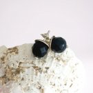 Black onyx Stud EARRINGS faceted and SILVER 800 in gift puch Made in Italy