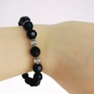 ONYX beaded BRACELET Faceted beads with spacers & closure silver plated