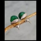 MALACHITE Stud EARRINGS in SILVER 800 and green stone Original in gift pouch