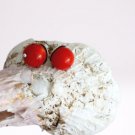 Red Coral STUD EARRINGS in SILVER 800 Originals In gift pouch Made in Italy