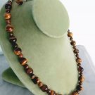 TIGER'S EYE set parure of beaded necklace and Tiger eye ball stud earrings