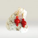 Red coral DROP EARRINGS & in STERLING silver 925 From Mediterranean Italy In gift pouch