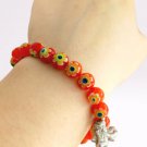 MURANO orange glass beads bracelet Millefiori & silver guardian angel Made in Italy