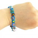 MURANO Blue glass beads bracelet Millefiori & silver locked heart Murrina Italy
