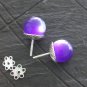 MURANO purple MURRINA EARRINGS studs iridescent glass & silver 800 Ball Italy