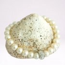WHITE PEARLS beaded BRACELET with clip closure plated silver & spacer in Swarovski