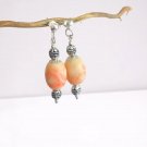 MURANO GLASS earrings dangle drop pendant pink and white & silver Italy