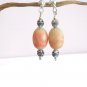 MURANO GLASS earrings dangle drop pendant pink and white & silver Italy