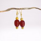 Red Murano Glass DROP EARRINGS & gold color Made in Italy In gift pouch
