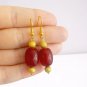 Red Murano Glass DROP EARRINGS & gold color Made in Italy In gift pouch