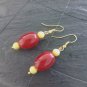 Red Murano Glass DROP EARRINGS & gold color Made in Italy In gift pouch