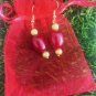 Red Murano Glass DROP EARRINGS & gold color Made in Italy In gift pouch