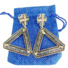 CROSS & TRIANGLE dangle earrings with blue and black crystals pendant
