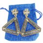 CROSS & TRIANGLE dangle earrings with blue and black crystals pendant