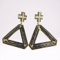 CROSS & TRIANGLE dangle earrings with blue and black crystals pendant