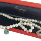 White pearls beaded necklace with round green Swarovski crystal pendant In gift box