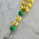 MURANO glass rosary with 18 yellow and green dotted glass beads Murrina