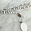VIRGIN MARY & JESUS Praying rosary necklace beads in white Murano glass 1960s