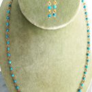 Turquoise beaded gemstone chain necklace with matching dangling earrings