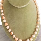 Pink streaked coral beaded chain necklace & spring closure in sterling silver 925