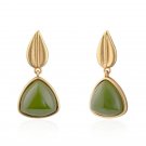 Green jade dangle earrings in 14K Gold Plated dangling pendant earrings woman