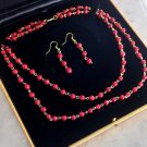 Red coral from the Mediterranean double strand beaded chain necklace & earrings