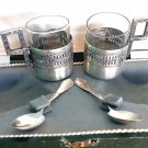 Lea & Clark sterling silver coffee set Birmingham George IV 2 cups & 2 spoons