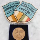 SALESIAN MEMORABILIA 2 badges Salesian Lourdes in 1958 &Bronze medal Genova 1992
