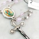 ROSARY necklace the ASSUMPTION Virgin Mary with violet pink beads & metal cross