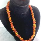 Amber long beaded necklace & earrings set with natural amber nuggets and sterling silver 925