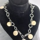 JOHN RICHMOND long chain metal necklace with ivory color pendants Boho 1990s
