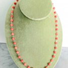 Pink Rhodochrosite beaded long chain necklace with silver plated toggle In gift box made in Italy