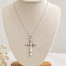 LEACH & GARNER sterling silver cross pendant with 4 coral and 18K GP chain