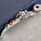 Smoking pipe in pure silver decorated with dragon and two color stones China