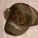 ED HARDY TIGER TRUCKER HAT "OLIVE"
