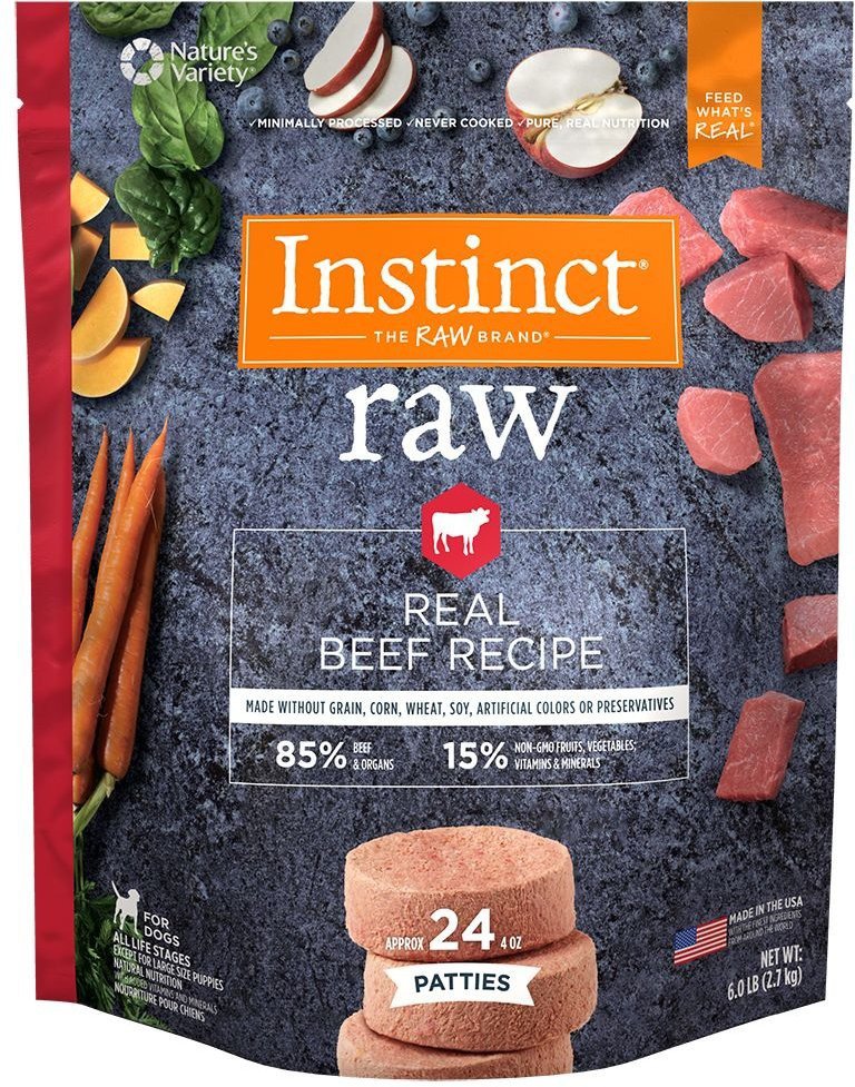 Instinct Frozen Raw Patties GrainFree Real Beef Recipe Dog Food, 3 x 6