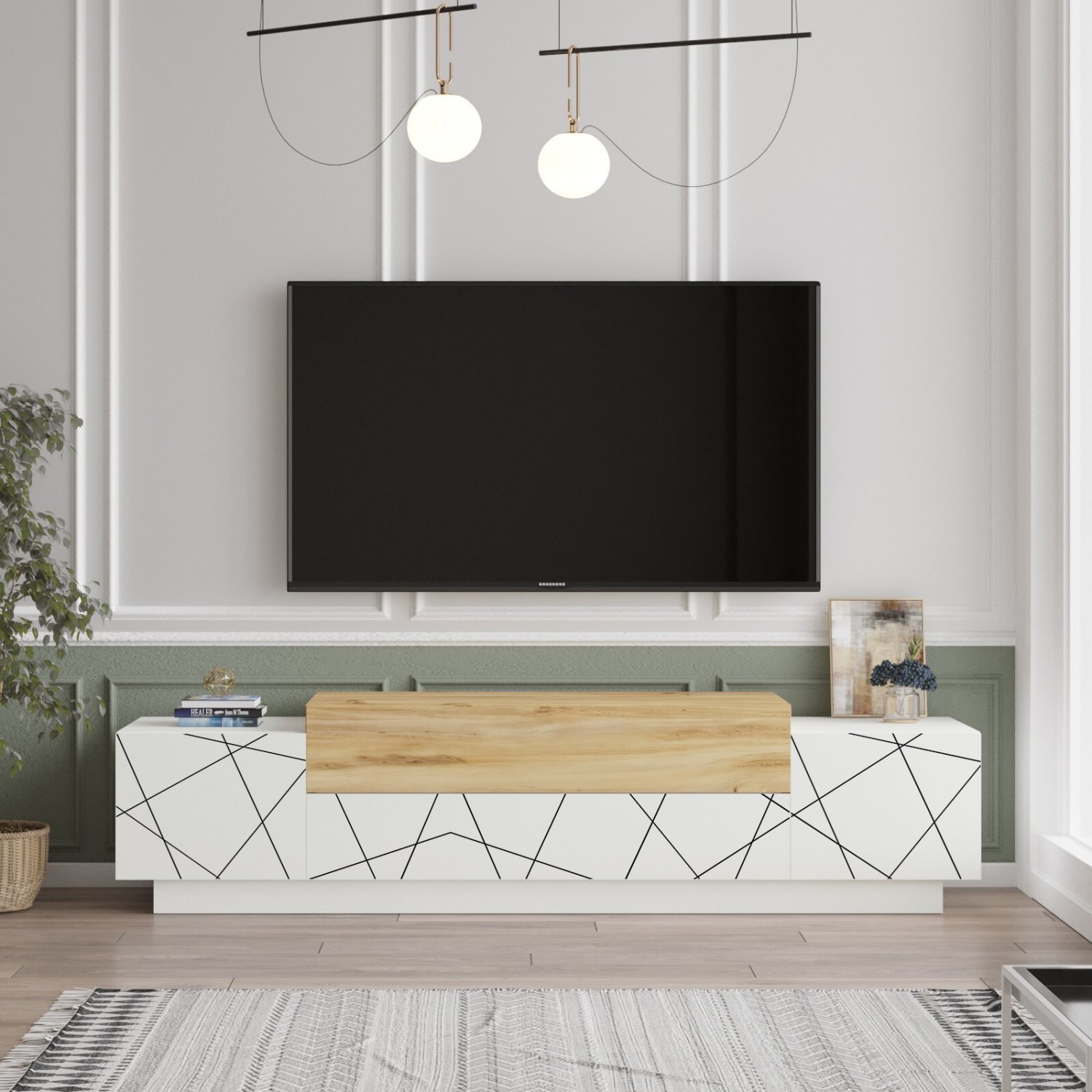Floyd TV Unit Stand White Felt - UV Print Entertainment Center Console 63 Inche