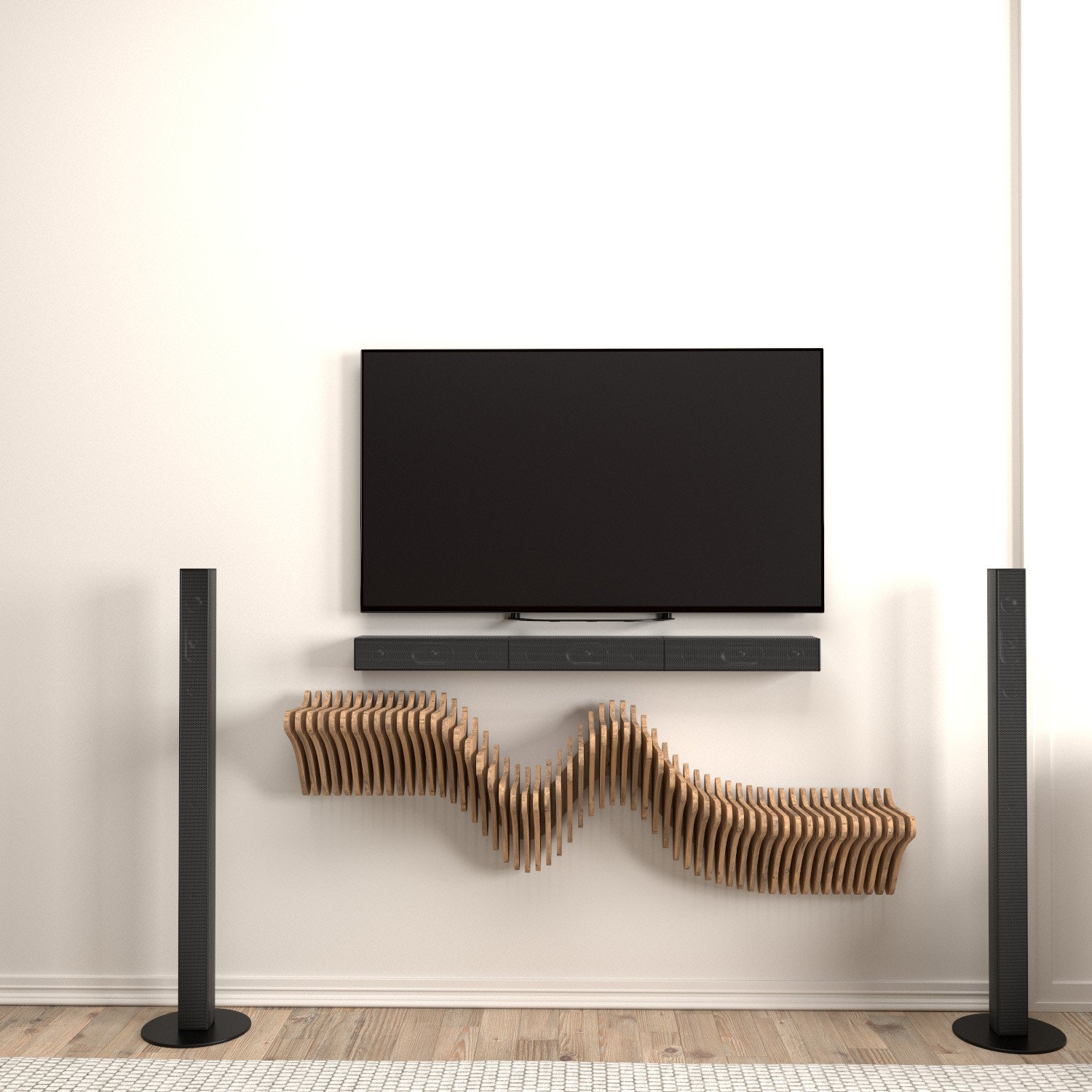 Parametric 40" Floating Wavy Shelf Geometric Wooden Wall Decor 3D Design